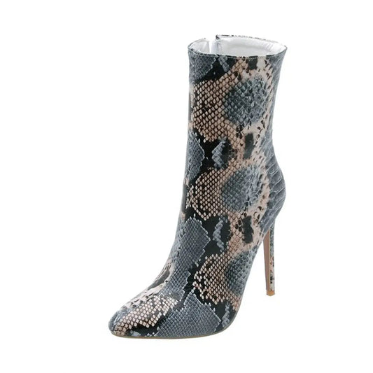 Snake Print Leather Booties Blue Snakes Store™