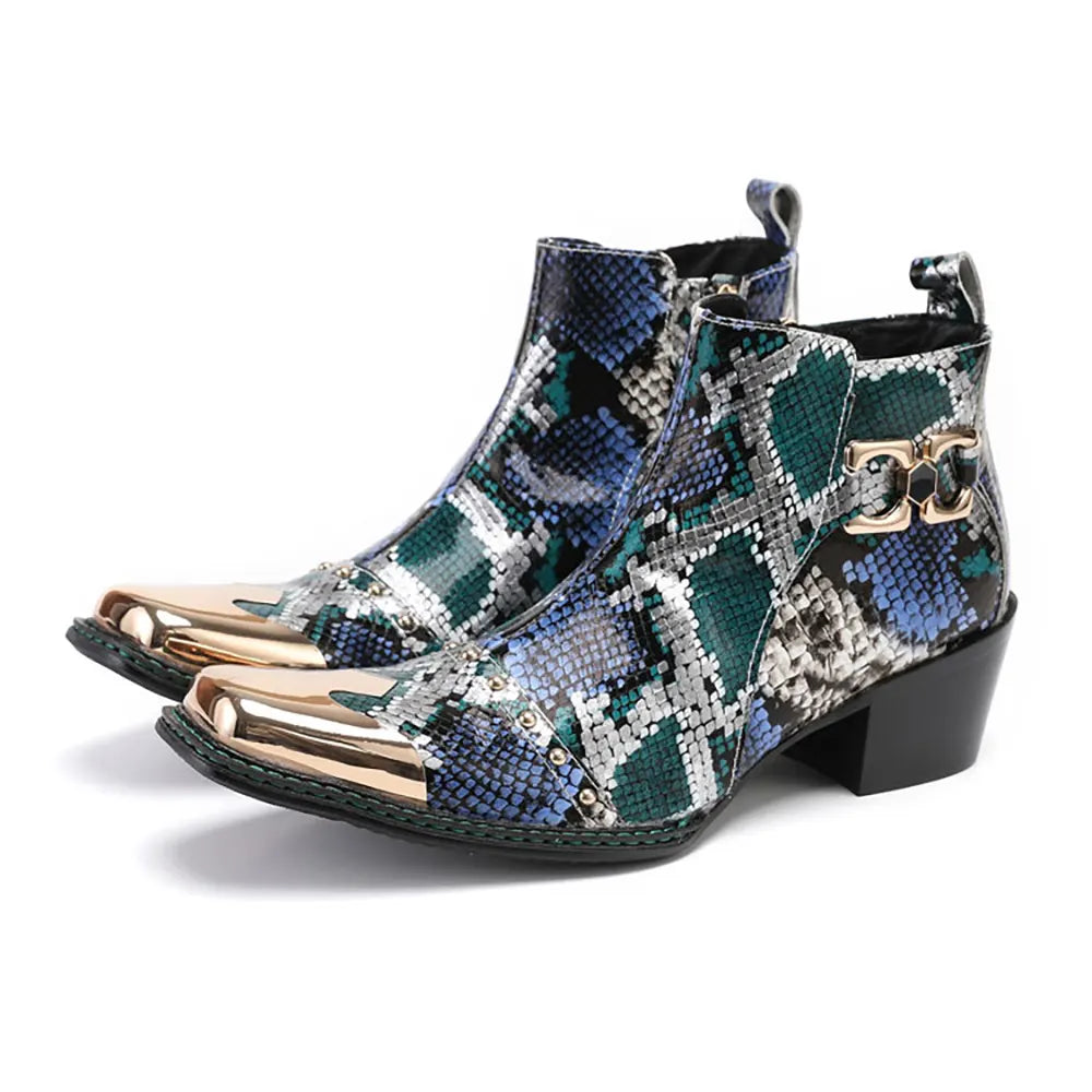 Fake Snakeskin Boots Green & Blue Split Leather Snakes Store™