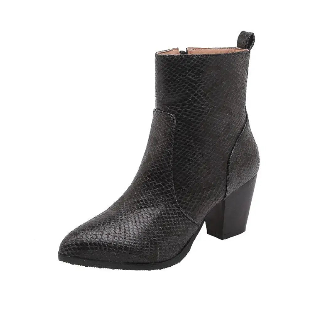 Snake Skin Ankle Boots - Black / 4 | 35