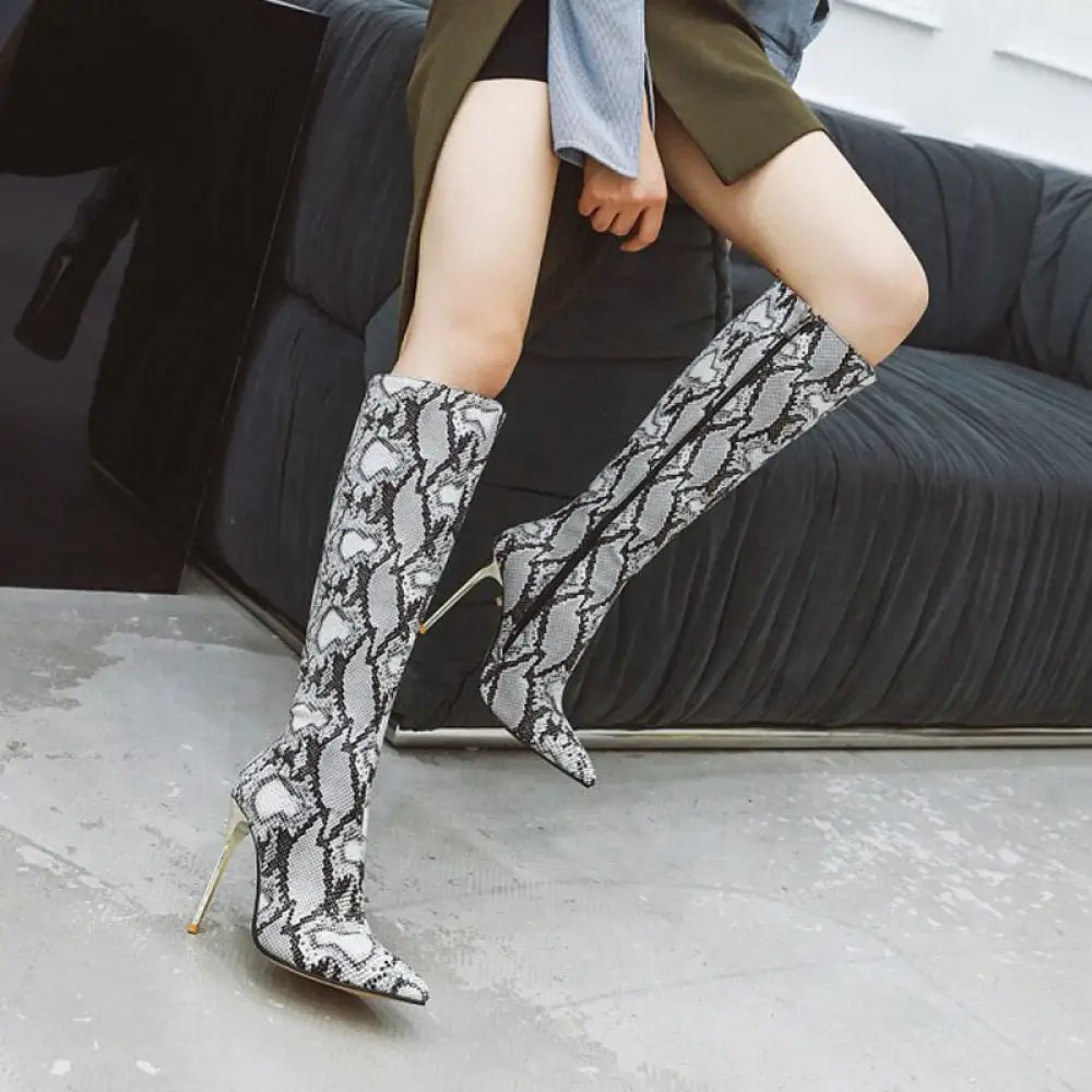 SnakeSkin Knee High Boots | Snakes Store™