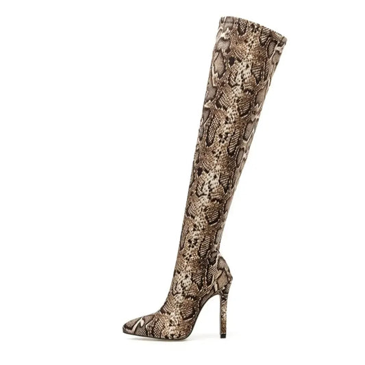Snakeskin Thigh High Boots Brown Snakes Store™